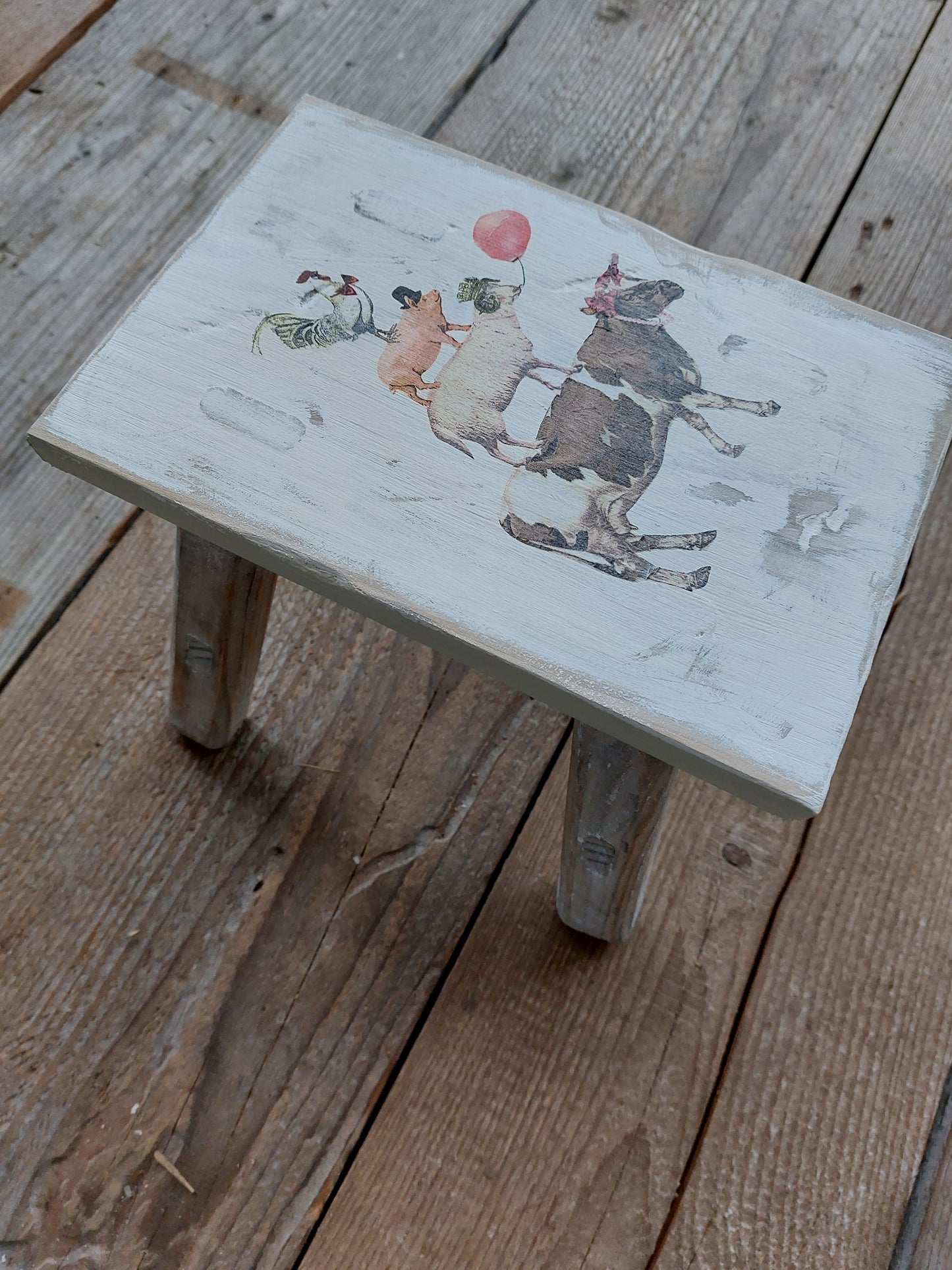 Schemel Shabby Weiß Tiere